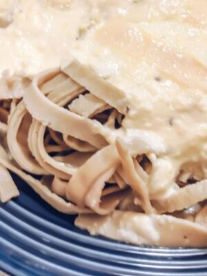 Keto Low Carb Edamame Fettuccine Alfredo with Olive Garden's Sauce