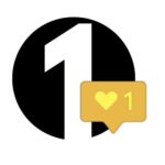 The number 1 in white on a black circle with an icon of a heart, one, inside a speech box in 2 shades of yellow. 
